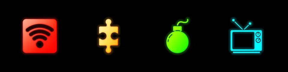 Set Wi-Fi wireless internet network, Piece of puzzle, Bomb ready to explode and イラスト素材