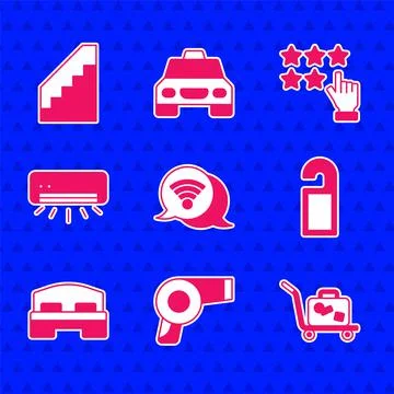 Set Wi-Fi wireless internet, Hair dryer, Trolley suitcase, Please do not disturb Illustrazione stock