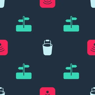 Set Wi-Fi wireless internet, Bucket and Road traffic sign on seamless patte.. Illustration