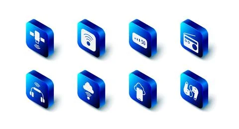 Set Wi-Fi wireless internet, 5G, Radio, Air headphones, Cloud technology da.. Illustrazione stock