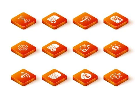 Set Wi-Fi wireless network, Sim card, Processor 5G, Phone with, Digital speed Stock Illustration