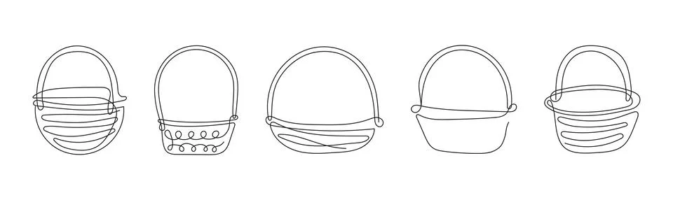 Set of wicker baskets with handle. Continuous line drawing. Vector illustrati Illustration