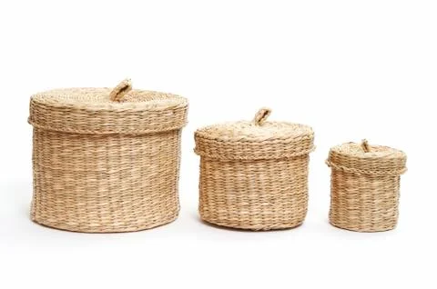 Set of wicker baskets Stock Photos