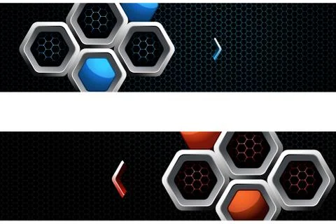 Set of wide abstract gradient black and white mesh background with hexagon bl Stock Illustration