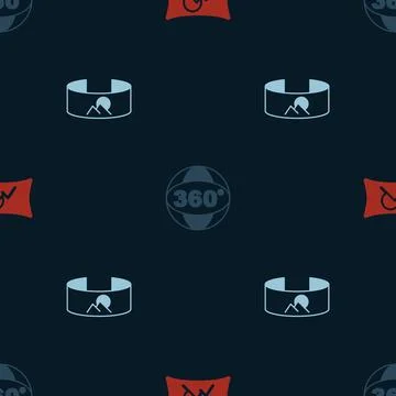 Set Wide angle picture, 360 degree view and on seamless pattern. Vector Stock Illustration