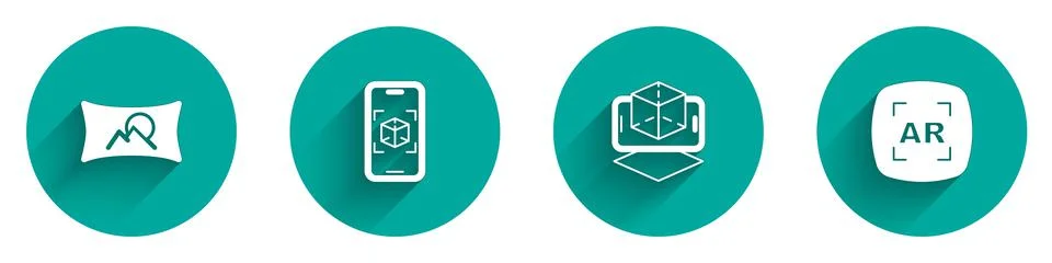 Set Wide angle picture, 3d modeling,  and Augmented reality AR icon with long Stock Illustration