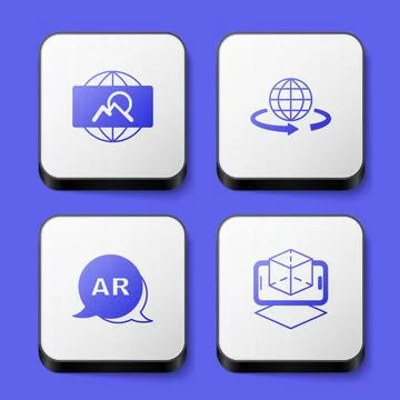 Set Wide angle picture, 3d modeling, Augmented reality AR and icon. White square Stock Illustration