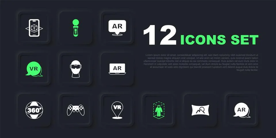 Set Wide angle picture, Augmented reality AR, Virtual glasses, 3d modeling,.. Stock Illustration