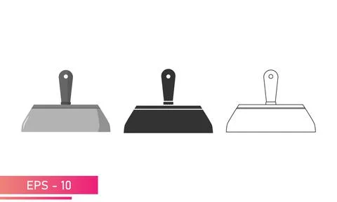Set, Wide construction spatula. Linear, solid and realistic design. On a white Stock Illustration