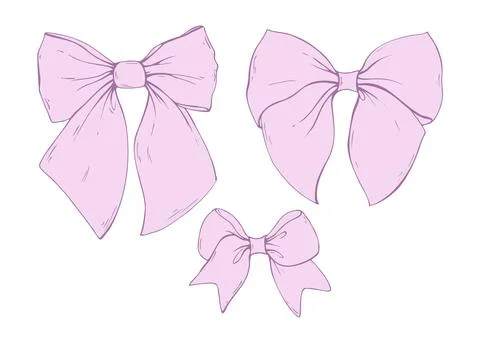 Set of wide pink textile bows coquette from satin and silk ribbons. Illustration Stock Illustration