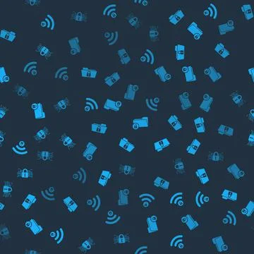 Set Wifi locked, Folder and, and Cyber security on seamless pattern. Vector 스톡 일러스트