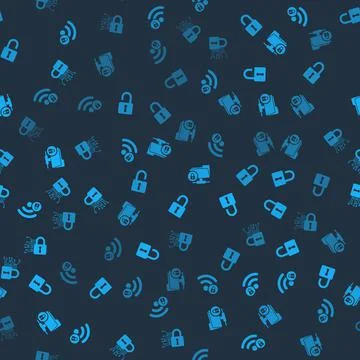Set Wifi locked, Open padlock, FTP folder and and Cyber security on seamless Stock Illustration