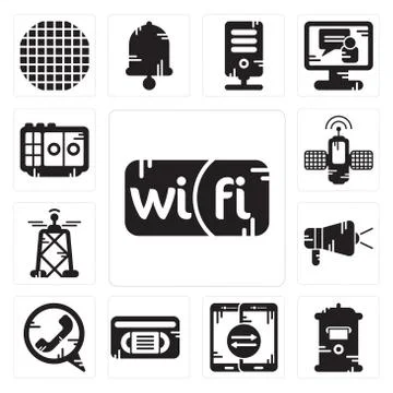Set of Wifi, Mailbox, Smartphone, Vhs, Phone call, Protest, Antenna, Satellit 무료 스톡 일러스트