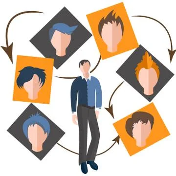Set wigs for the character, man, faces, hairstyles Stock Illustration