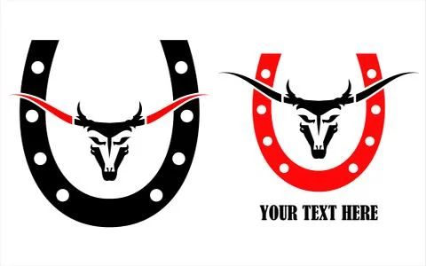 A set of wild bull head and the horseshoe Stock Illustration