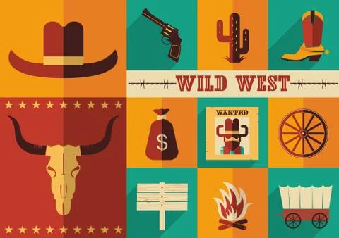 Set of wild west icons.vector flat design Stock Illustration