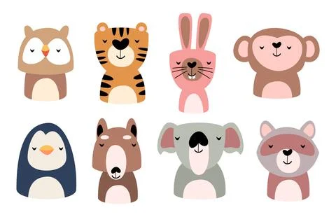 Set of wildlife animals is sleeping . Vector illustration . Stock Illustration