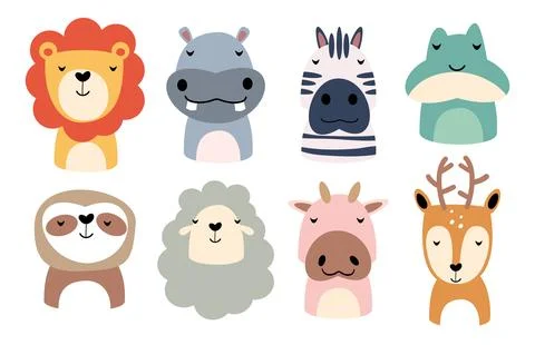 Set of wildlife animals is sleeping . Vector illustration . Stock Illustration