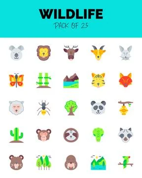 Set of Wildlife flat icons for logo &amp; web. Vector illustration Stock Illustration