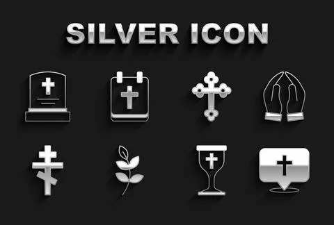 Set Willow leaf, Hands in praying position, Location church building, Christian Ilustración de archivo