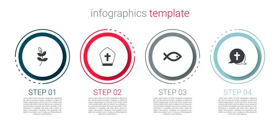 Set Willow leaf, Pope hat, Christian fish symbol and cross. Business infogr.. Illustrazione stock
