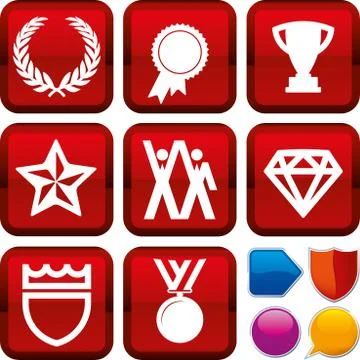 Set of win icons on square buttons. Geometric style. Stock Illustration