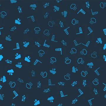 Set Wind and rain, Cloud with snow, Cone windsock wind vane and lightning on Stock Illustration