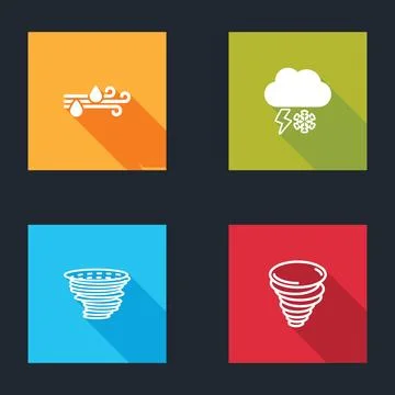 Set Wind and rain, Cloud with snow lightning, Tornado and  icon. Vector Stock Illustration