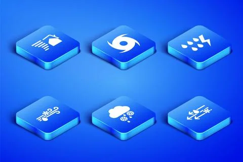Set Wind and rain with snow, Tornado swirl, Cloud, and Storm icon. Vector Illustrazione stock