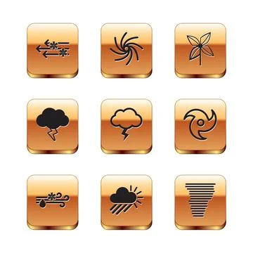 Set Wind and snow, rain with, Cloudy sun, Storm, Pinwheel, Tornado and icon Stock Illustration