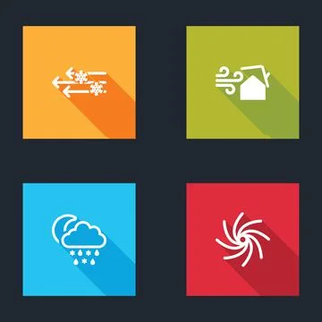 Set Wind and snow, Tornado swirl, Cloud with rain, moon and icon. Vector Illustrazione stock