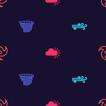 Set Wind and snow, Tornado, Cloudy and  on seamless pattern. Vector Stock Illustration