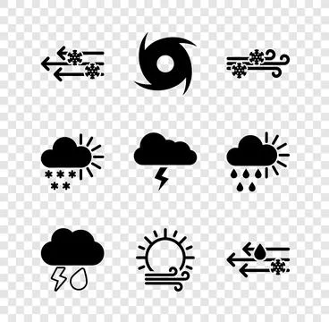 Set Wind and snow, Tornado, Cloud with rain lightning, sun, Cloudy and Stor.. Stock-Illustration