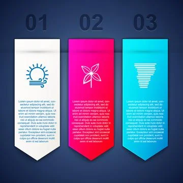 Set Wind and sun, Pinwheel and Tornado. Business infographic template. Vector Ilustración de archivo