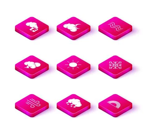 Set Wind, Cloud with rain, Storm, Sun, Rainbow clouds, Snowflake, Waves and moon Ilustração Stock