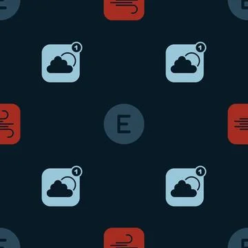 Set Wind, Compass west and Weather forecast app on seamless pattern. Vector Stock Illustration