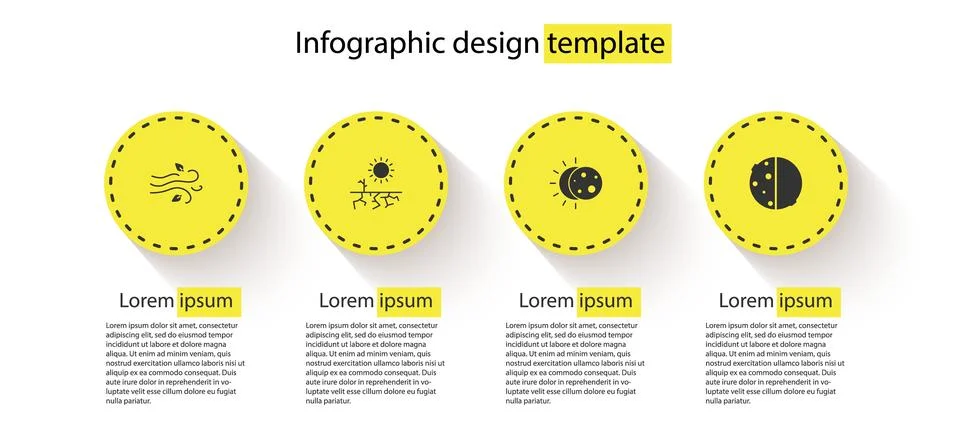 Set Wind, Drought, Eclipse of the sun and . Business infographic template. Ve Illustrazione stock