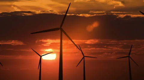 Set of wind generators against dawn - HD Stock Footage 45967822