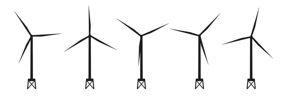 Set of wind generators. Offshore windmills icons Illustrazione stock