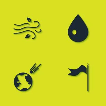 Set Wind, Meteorology windsock wind vane, Comet falling down fast and Water drop Stock Illustration