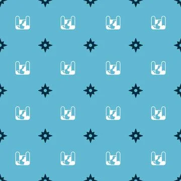 Set Wind rose and Folded map on seamless pattern. Vector Illustrazione stock