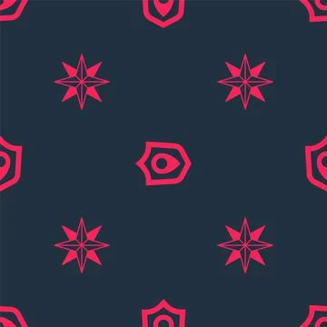 Set Wind rose and Location shield on seamless pattern. Vector Stock Illustration