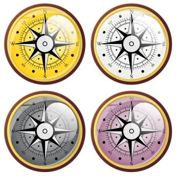 Set Wind rose compass flat symbols. Vector illustration. Illustrazione stock