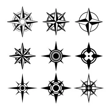 Set of Wind Rose Compass Navigation Icons set collection, Vintage marine wi.. Stock Illustration