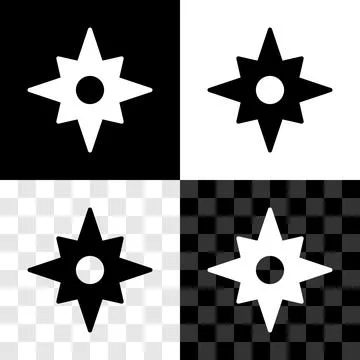 Set Wind rose icon isolated on black and white, transparent background. Compass Stock Illustration