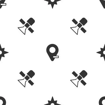 Set Wind rose, Location and Satellite on seamless pattern. Vector Stock Illustration
