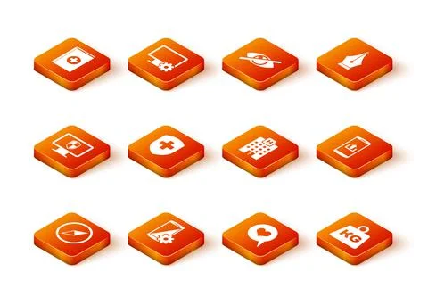 Set Wind rose, Setting on smartphone, Monitor and shield, Medical with cross Ilustración de archivo