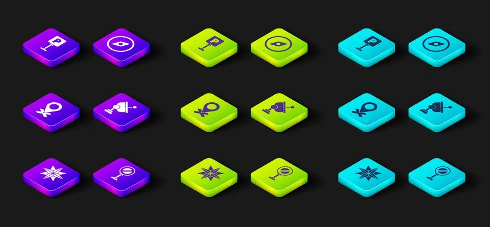 Set Wind rose, Stop sign, Location, Radar, Compass and Parking icon. Vector Illustrazione stock