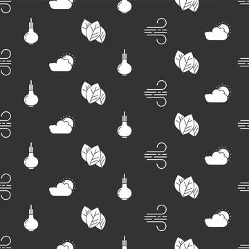 Set Wind, Sun and cloud weather, Onion and Leaf or leaves on seamless pattern Stock Illustration