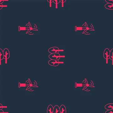 Set Wind turbine and Tree on seamless pattern. Vector Stock Illustration